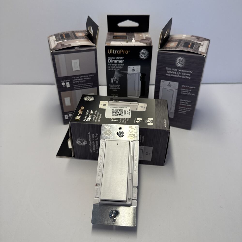 GE UltraPro Rocker On/Off Dimmer Switch LED CFL Incandescent Single/3-Way NIB